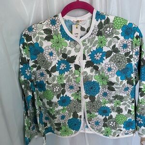 Vintage Floral Women's Jacket - Blue and Green
